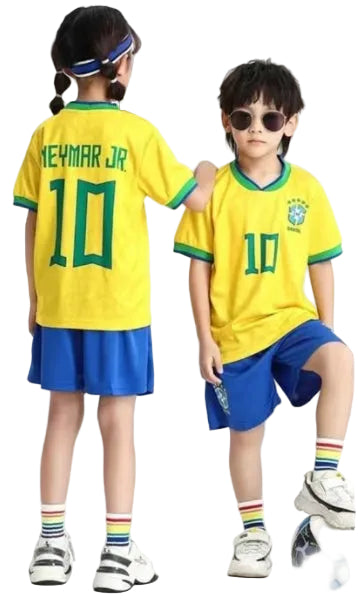 BRASIL SOCCER JERSEY KIDS UNISEX HOME NEYMAR J. SET JERSEY AND SHORT.
