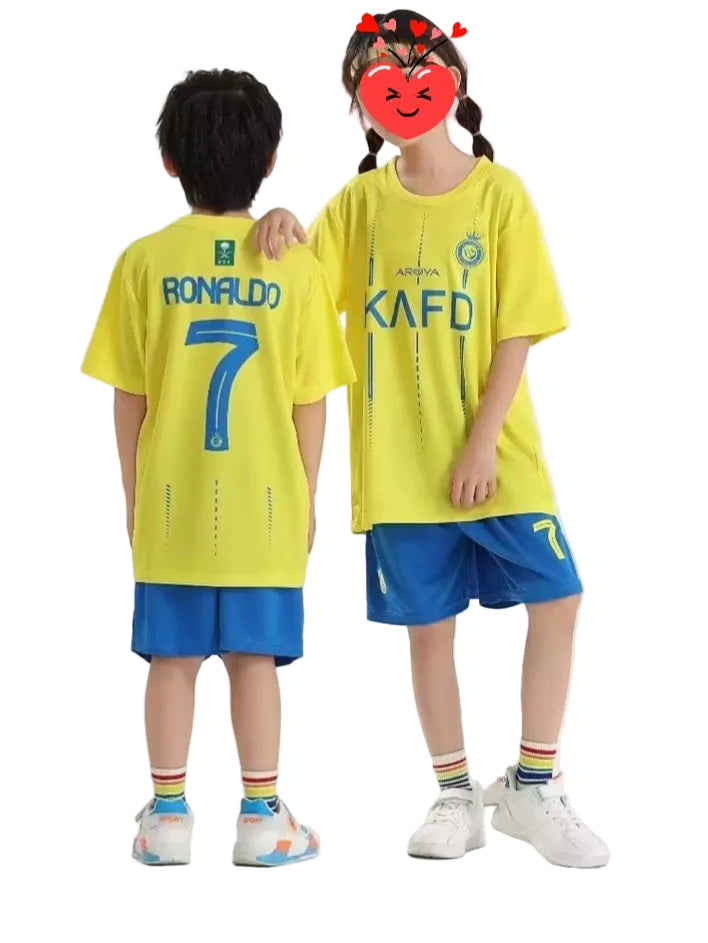 Kids Ronaldo uniform set jersey and shorts, unisex